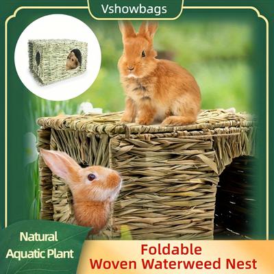 Rabbit Grass House, Foldable Hand-woven Grass Nest...