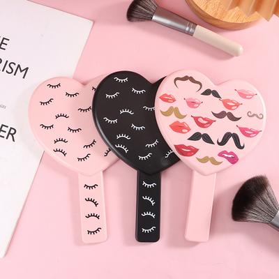1pc Outdoor Personal Care Eyelash Extension Handheld Makeup Mirror, Heart Shape Makeup Mirror With Handle