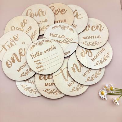 14pcs, Wooden Milestones, 12 Months, Birthday Announcement, Baptism Gifts, Room Decorations, Photography Props, Props, Birth Date Weight Length Recording Gifts