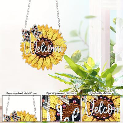 5.9x5.9inch Diamond Painting Kits Hanging Pendant Diy Sunflower Shaped Crystal Wreath Ornaments