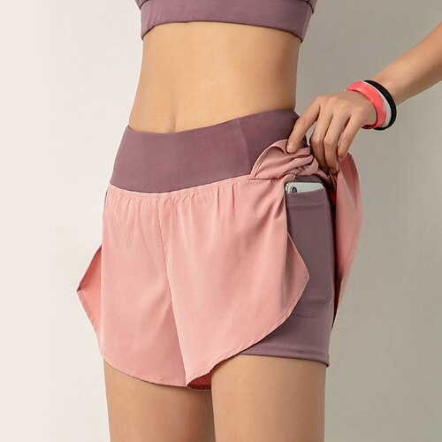 Damen Yogashorts 2 in 1 Hohe Taille Shorts Lässig Sport Outdoor Athleisure Sommer Schnelltrocknend Leicht Weich Atmungsaktiv Gehen Joggen Radfahren Normale Passform Sportbekleidung Sportkleidung Image