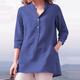 Per donna Camicia Blusa Camicie di cotone e lino Semplice Casual Manica 3/4 Scollo a V Top Regolari Quotidiano Bottoni Tasca Bianco Rosa Blu Reale Grigio Primavera Estate
