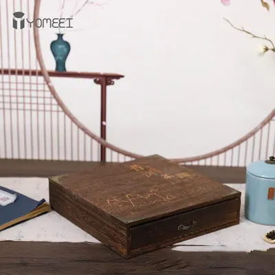 YMEEI Single Soild Wood Tea Boxes Chinese Bamboo Pu'er Tea Cake Box Household Tea Storage Container Gifts Custom