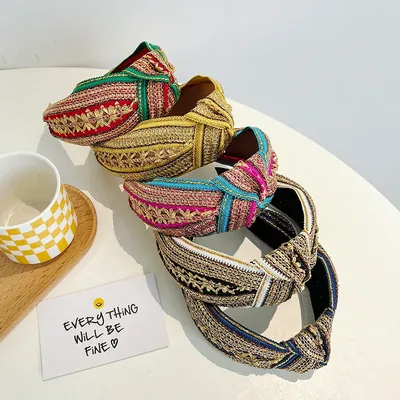 Women Girls Vintage Bohemian Embroidery Gold Glitter Knot Hairband Headband Hair Jewelry Hair