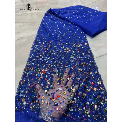 May Lace-Classic Heavy Stones Fabric for Women, Nigerian Lace Fabrics, African, French, Luxury