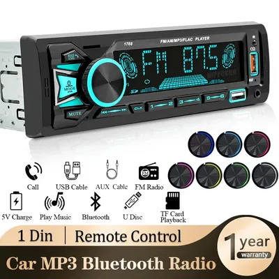 Hippcron Car Radio 1din Srereo MP3 Player Bluetooth FM Receiver With Remote Control AUX/USB/TF