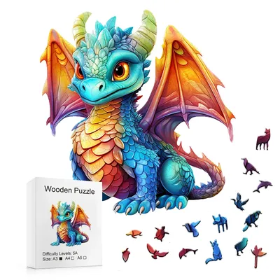 Wooden Puzzle Colored Dragon Gift Box Beautiful Gift Irregular Shaped Puzzle Christmas Gift Adult Stress Relief Family