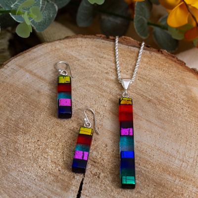 Stages of Boldness,'Colorful Dichroic Art Glass Jewelry Set Made in Mexico'