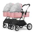 Portable Tandem Strollers One-Hand Foldable Baby Stroller with 5-Point Harness Twin Stroller 2 Seat Portable Double Stroller