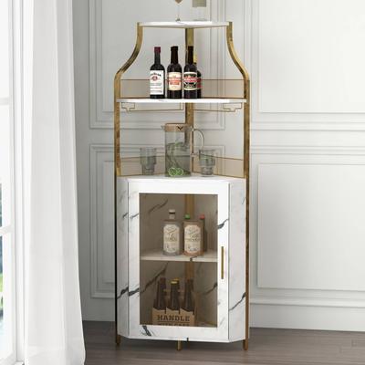 Gold Corner Wine Cabinet with Detachable Wine Rack - N/A