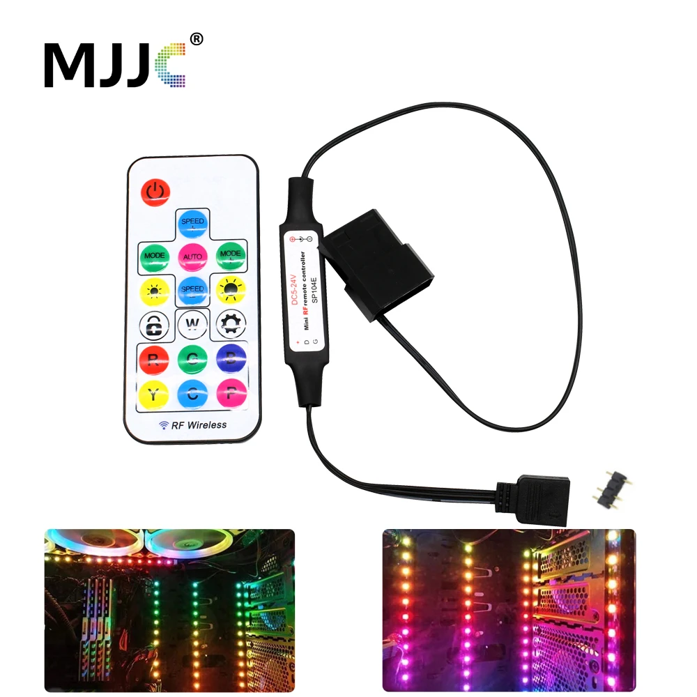 SATA RGB LED Controller 5V DC 3Pin RF 17 Tasten Drahtlose Fernbedienung Große 4Pin Adressierbare Streifen Licht Controller für PC Computer Fall Image