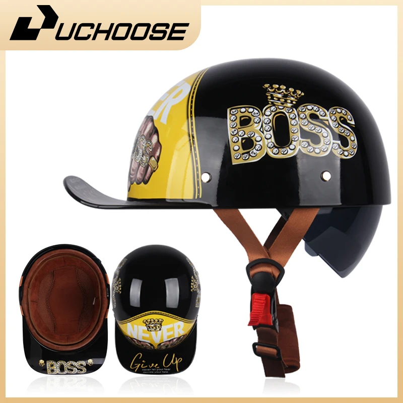 Erwachsene offenes Gesicht Sommer Retro Motorrad Vintage Halbhelm Baseball Cap Helme Kinder fahren Motocross Männer Frauen Image