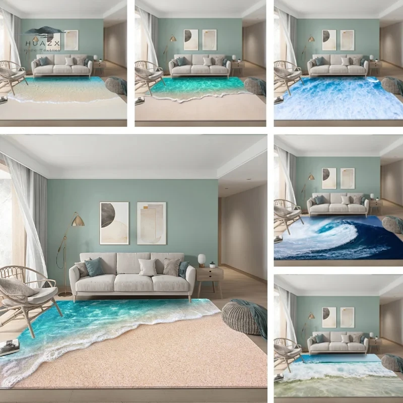 3D-Meer-Strandteppich für Schlafzimmer, Lounge-Dekoration, Wellen, rutschfeste Teppiche, Wohnzimmer, Couchtische, Fußmatten, Wohnaccessoires Image