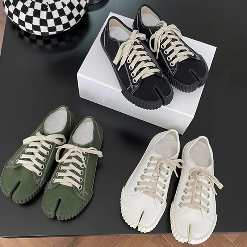 Neue Leinwand Tabi Schuhe Split Toe Wohnungen Frauen Mary Janes Schuhe Freizeit schuhe Frauen Schwein Huf Schuhe Frau Slipper Zapatos de Mujer