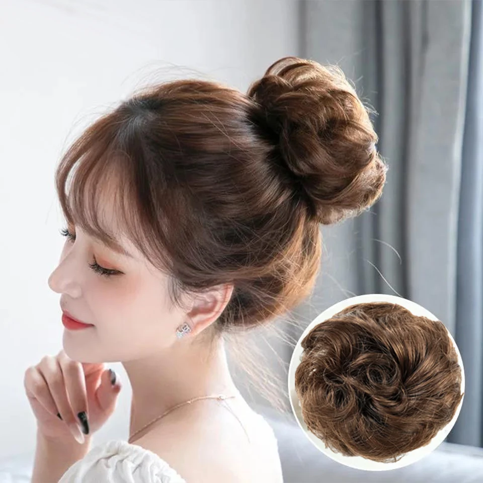 10,2 cm brasilianisches Echthaar, unordentlicher Haarknoten, Chignon-Erweiterungen, Haargummi, Hochsteckfrisur, Haarteile, weich, angenehm zu tragen, elastischer Haargummi Image