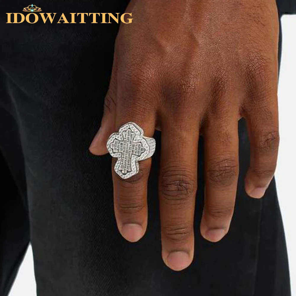 Neue Iced Out Bling CZ Kreuz Ring Vergoldet Krappenfassung Zirkonia Große Ringe Mode Hip Hop Luxulry Frauen Männer Schmuck