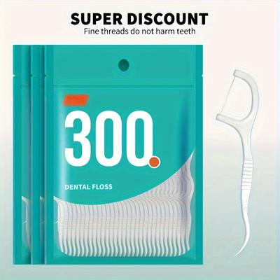300pcs/bag, Dental Floss Picks, Dental Tooth Pick Flossers, Toothpick Cleaners, Tooth Flossing, Oral Dental Hygiene Brush