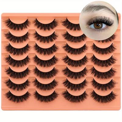 TEMU 14 Pairs Thick Fluffy Eyelashes False Lashes Natural Wispy Fake Eyelashes Faux Mink Lashes D Curl Strip Lashes Pack