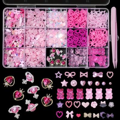 1box Heart Butterfly Bow Bear Shape Resin Charms For Nail Art Charms, Jewelry Decoration Accessories