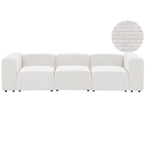 3-Sitzer Sofa Cremeweiß Cord-Stoffbezug Modular mit Breiten Hohen Armlehnen Niedrige Rückenlehne Modern Wohnzimmer Polstersofa Modulsofa