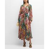 Floral-print Silk Chiffon A-line Maxi Dress