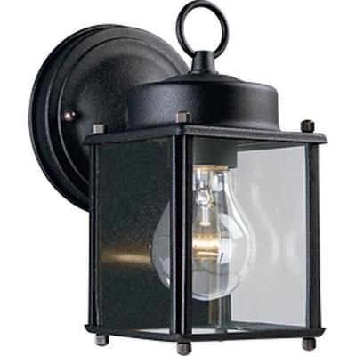 Progress Lighting 560738 - 1 Light Black with Clear Flat Glass Panel Wall Light Fixture (ONE-LIGHT WALL LANTERN (P5607-31))