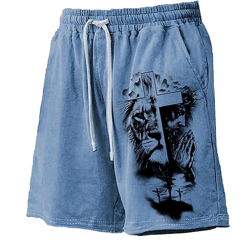 Herren Tiermotiv Löwe Kreuz Badehosen Badeshorts Boardshorts Mittlere Taille Hawaiianisch Lässig Ferien Strand Kordelzug mit Mesh-Futter Elastischer Bund Designer Bekleidung Image