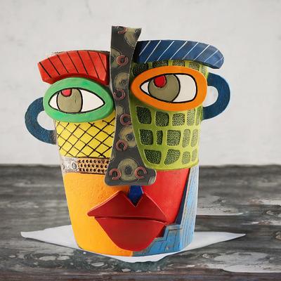 Brutalist Abstract Beauty Face Flower Pot Colorful Resin Head Planter with Handles for Easy Moving, Unique Artistic Decor for Indoor/Outdoor Plants, Perfect Gift for Art and Plant Lovers