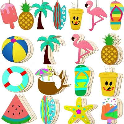 12pcs Wooden Flamingo Coconut Ornaments Summer Party DIY Painting Crafts for Kids Pool Party