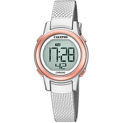 Chronograph CALYPSO WATCHES "Digital Crush", silber (silberfarben, roségoldfarben), Armbanduhren, Damen, Armbanduhr, Quarzuhr, Damenuhr, digital, Datum, Stoppfunktion Image