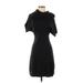 Nine West Casual Dress - Sweater Dress Turtleneck Short Sleeve: Black Solid Dresses - Women's Size X-Small