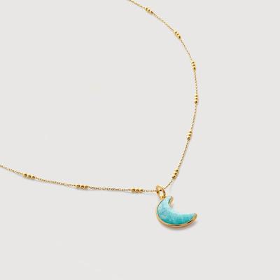 Crescent Moon Gemstone Pendant Charm Necklace Set
