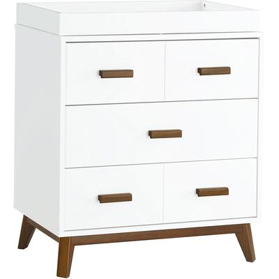 Babyletto Scoot 3-Drawer Changer Dresser w/Removable Changing Tray - White / Natural Walnut