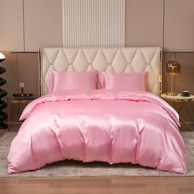 3-teiliges Satin-Bettbezug-Set für Twin-/Full-/Queen-/King-Size-Betten, luxuriöses, seidig wie errötendes Rosa, Bettbezug-Bettwäsche-Set mit Reißverschluss