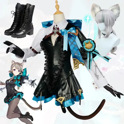 Lynette Cosplay Kostüme Spiel Genshin Impact Perücke Fontaine Leder Cos Uniform Perücke Hut Comic Anzüge für Frauen Halloween Outfits Image