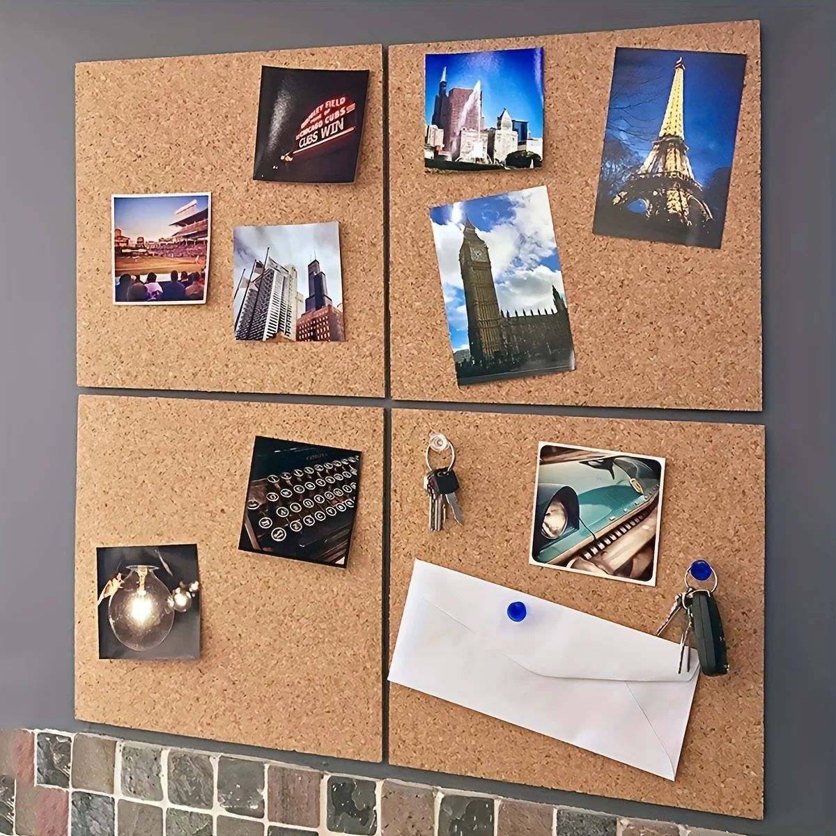 30 cm quadratische rahmenlose Korktafel mit selbstklebender dekorativer Tafel, Fotowand-Anzeigetafel, Anzeigetafel, Pinnwand Image
