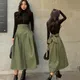 Jupes vertes militaires pour femmes longue jupe élégante couleur unie taille haute avec nœud