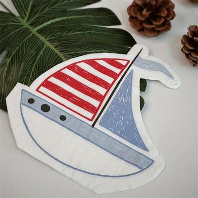 TEMU 20pcs Unique Sailboat Shape Party Napkins Birthday Baby Banquet Holiday Decorative Paper Towels Suitable For , Coffee Shop, Restaurant Image