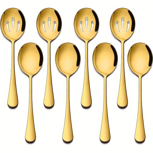 6/8pcs Serving Spoons, Include Serving Spoon And Slotted Spoons, Premium Stainless Steel Serving Utensils, Durable Buffet Banquet Spoons,catering Spoons,solid Serving Utensils(golden/silvery)