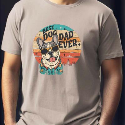"TEMU Best Dog Dad Ever" Men's T-shirt - Casual Polyester, Geometric , Round Neck, Machine Washable - All" Image