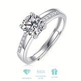 925 Sterling Silver 1 Carat Moissanite Adjustable Ring For Women Girls Mother's Day Anniversary Wedding Engagement Proposal Wedding Hand Jewelry