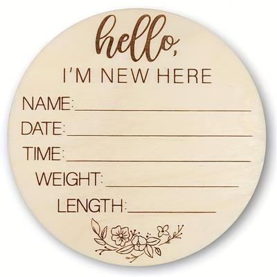 1pc Newborn Baby Birth Announcement Sign, Hello, I'm New Here Engraved Wood Commemorative Sign