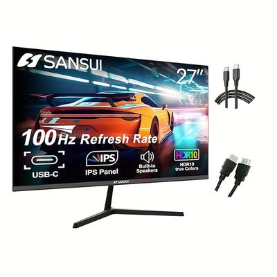 TEMU Computer Monitors 27 Inch 100hz Ips Usb Type-c Fhd 1080p Hdr10 Built-in Speakers Hdtv Dp Game Rts/fps Tilt Adjustable For Working And Gaming (es-27x3 Type-c Cable & Hdtv Cable Included)