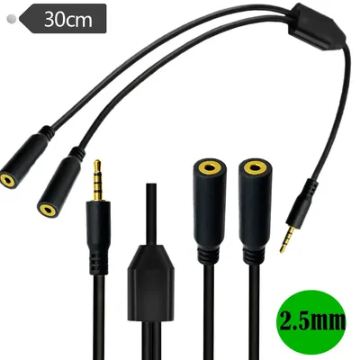 Gold Plated 4 Pole 2.5mm Male to Dual 2.5mm Female Y Splitter Audio Micphone Extension Cable Backup