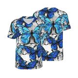 Balery Blue and White Butterflies Baseball Jersey for Men Casual Button Down Shirts Short Sleeve Active Team Sports Uniform-Small