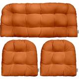 3 Piece Tufted Wicker Settee Chair Cushion Set | Indoor/Outdoor All Weather Sunbrella Fabric | Reversible | 1 Loveseat 41â€� X 19 2 U-Shape 19 X 19 | Canvas Tuscan