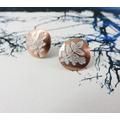 Copper Enamel Earrings Handmade & Organic Textured Studs With Leaf Design