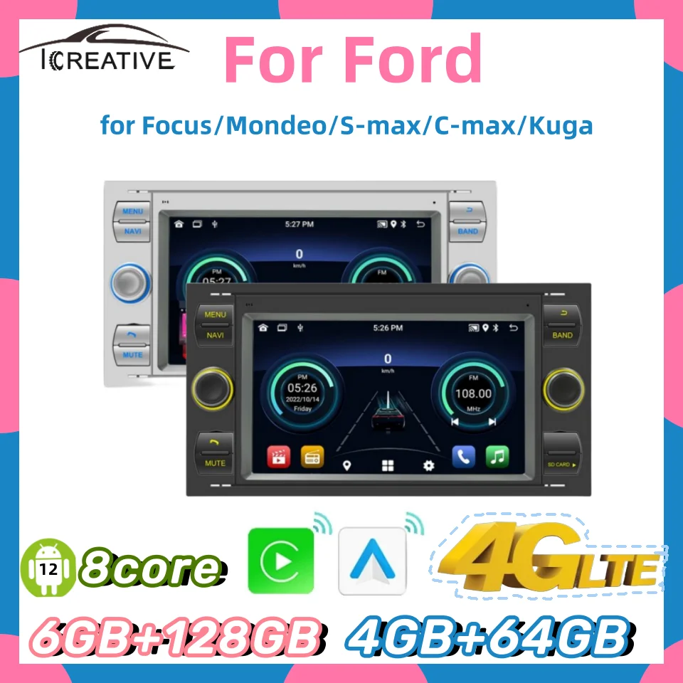 4g Netzwerk Autoradio Android 2din für Ford Focus Mondeo S-Max C-Max Kuga Galaxie Fiesta Fusion Autoradio Multimedia Carplay Image