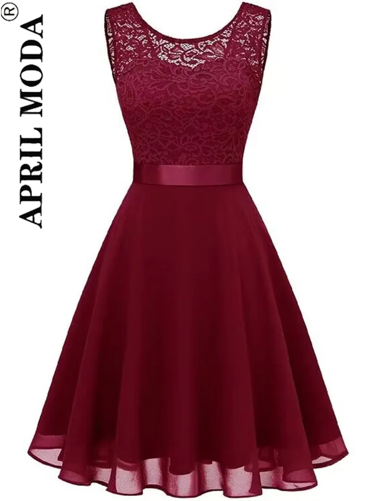 2025 rosa weiße Spitze Chiffon Swing Kleider für Frauen elegante Schößchen hohe Taille lila ärmellose Party Robe weibliche A-Linie Kleid