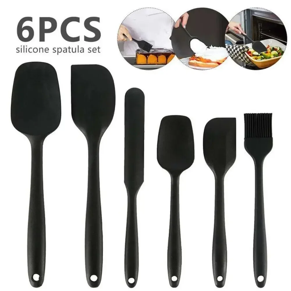 6-teiliges Silikon-Spatel-Set, lebensmittelecht, antihaftbeschichtet, hitzebeständig, Spatel, Wender zum Kochen, Backen, Mischen, Backen Image